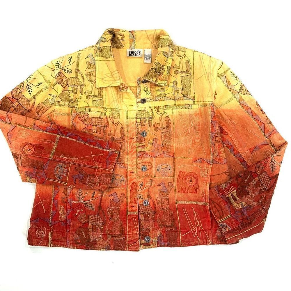 CHICO’S Sunset Ombré Embroidered Denim Jacket (Chico’s size 2)